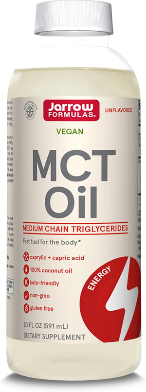 Front Image: Jarrow Formulas MCT oil unflavoured 591ml bottle front packaging coconut derived