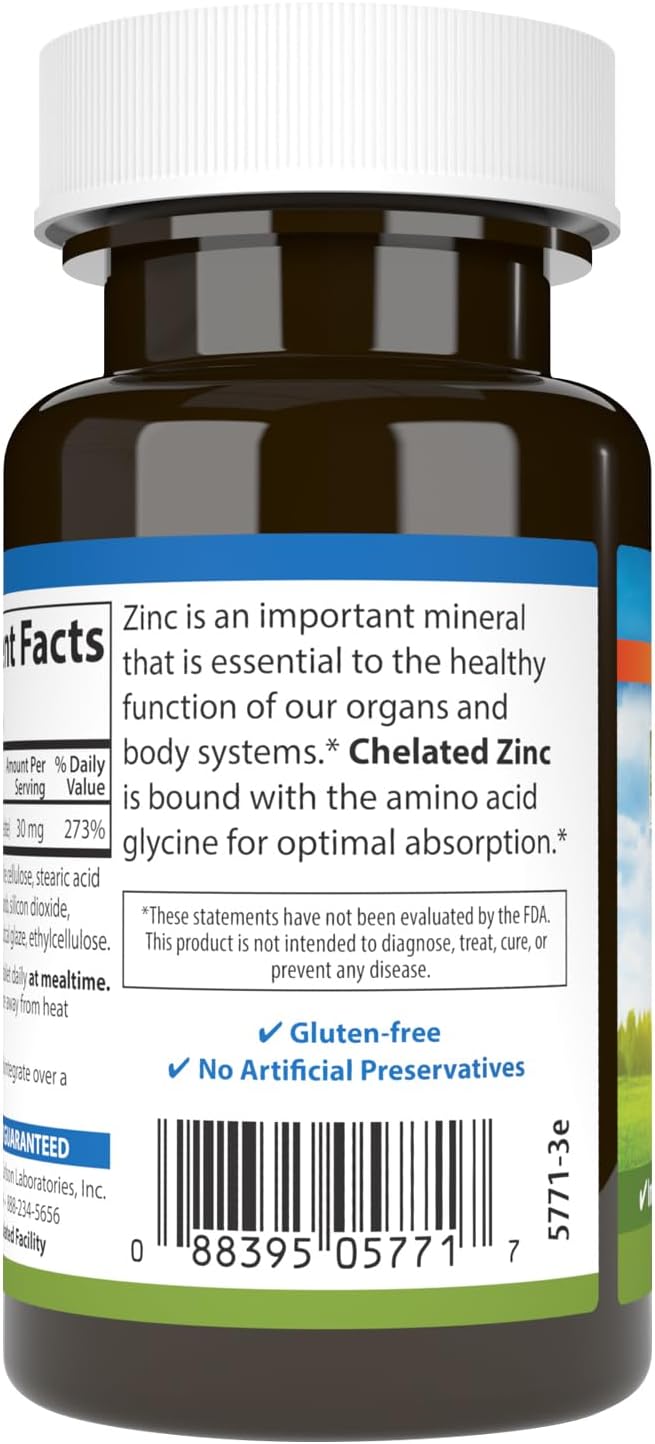 Barcode image: Carlson Chelated Zinc tablets 30 mg barcode bottle 100 count