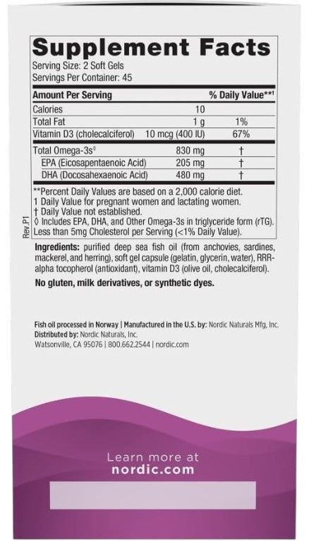 Nordic Naturals Prénatal DHA - Capsules molles Omega-3 830 mg & vitamine D3