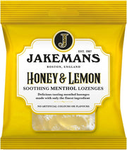 Jakemans Honey & Lemon Menthol Lozenges bag packaging honey lemon flavour 12 x 73g front product image