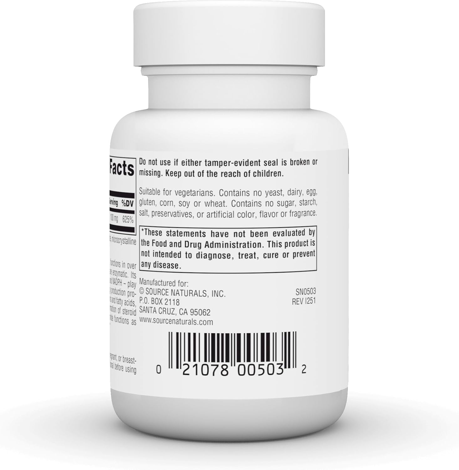 Barcode image: Source Naturals Niacinamide vitamin B3 100mg tablets bottle barcode 100 count