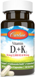 Carlson Vitamine D3 2000 UI avec K2 MK7 - 60 Capsules Végétariennes