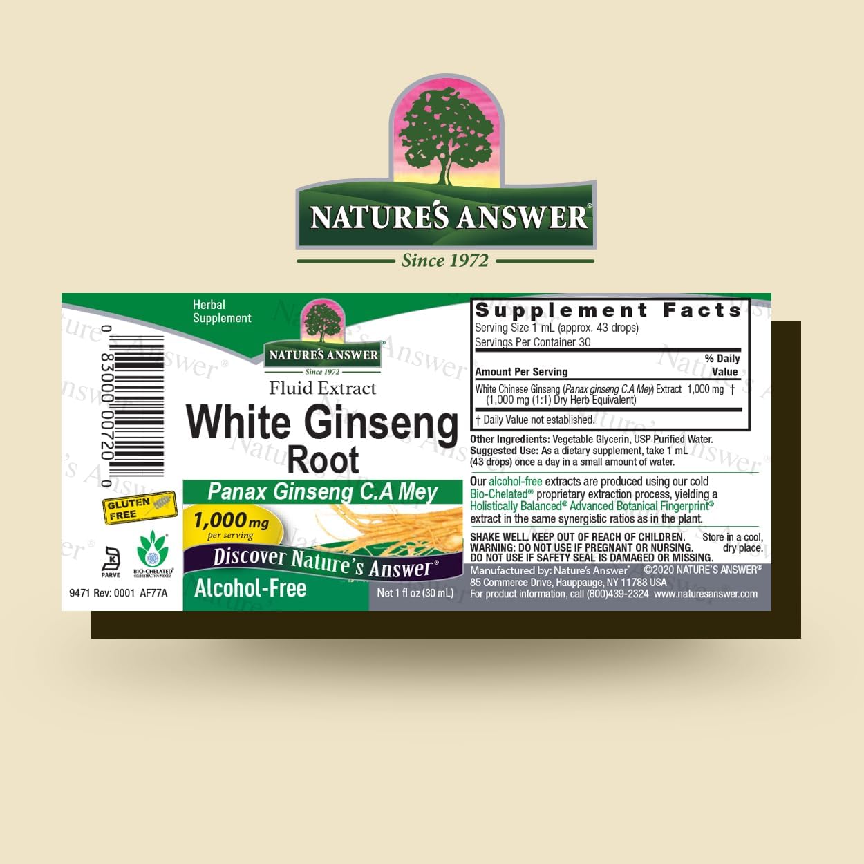 Nature’s Answer White Ginseng Root Liquid Extract 30ml barcode image