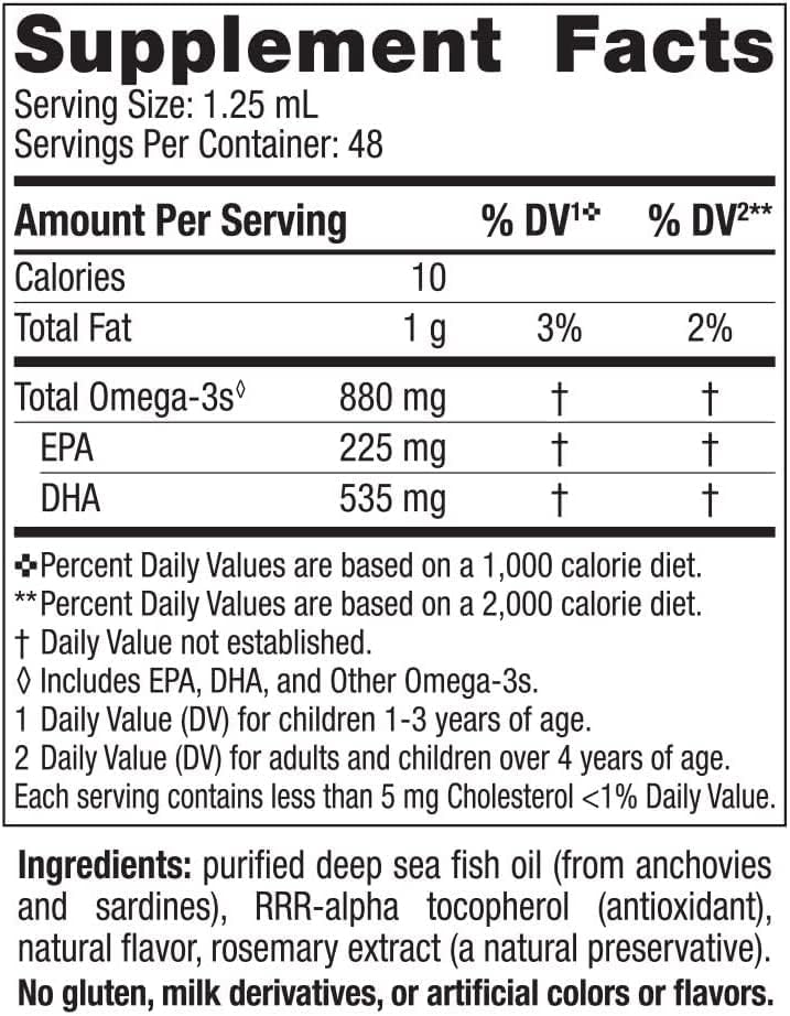 Supplement facts and ingredient list for Nordic Naturals DHA Xtra.