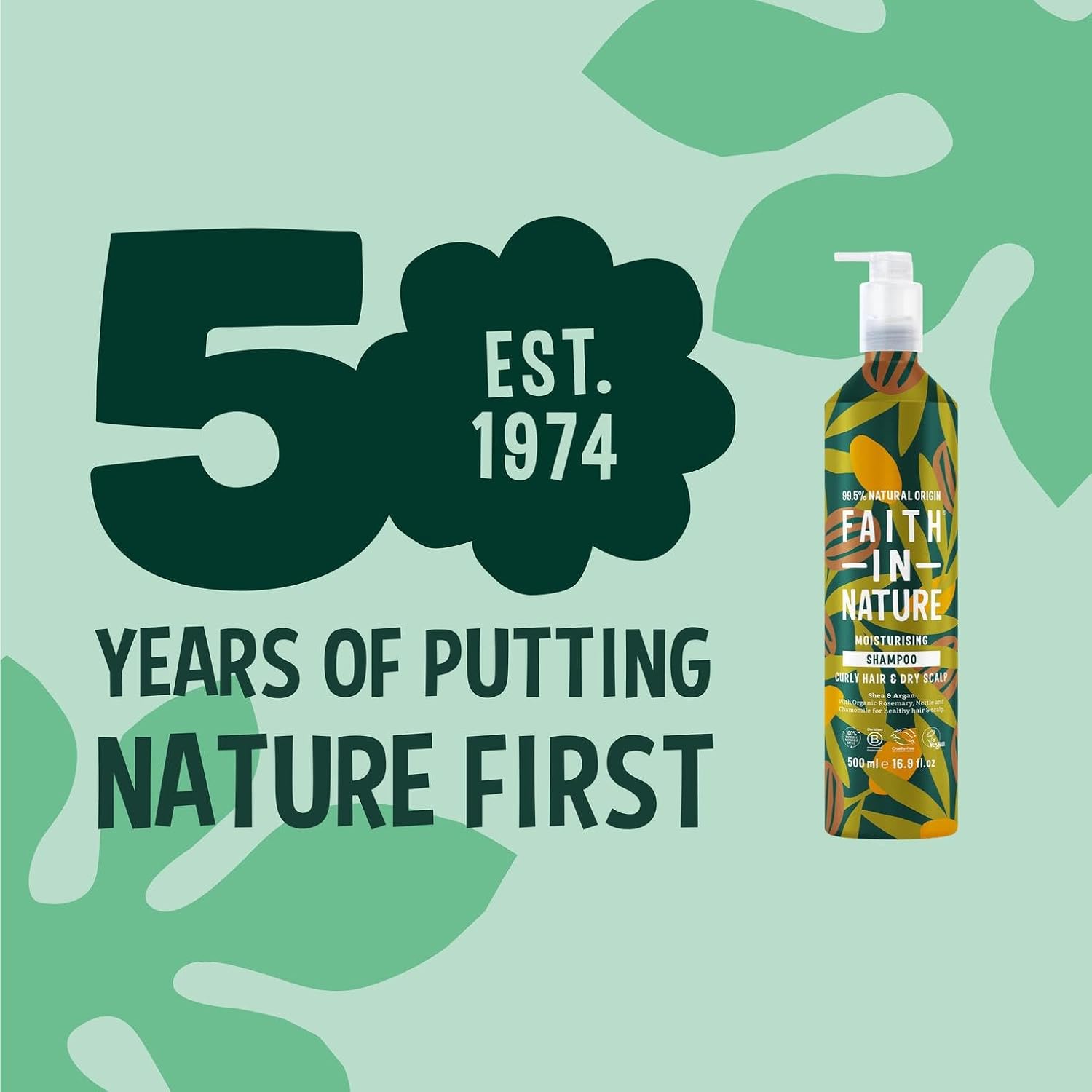 Faith In Nature Shea & Argan Moisturising Shampoo, bottle packaging, shea and argan, 500ml product information