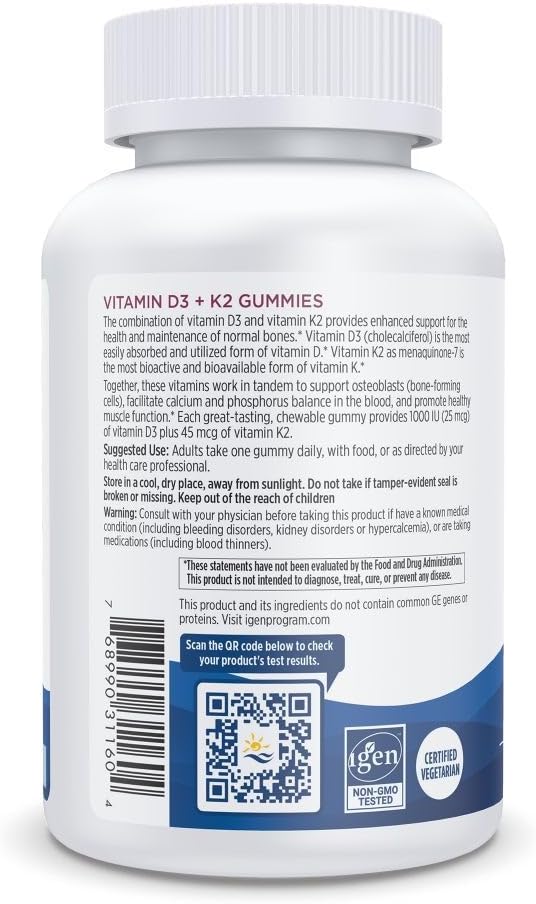Supplement facts label & barcode for Nordic Naturals D3 + K2 Gummies.