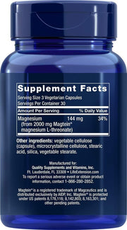 Supplement facts & ingredients image: Life Extension Neuro-Mag Magnesium L-Threonate supplement facts ingredients 90 count