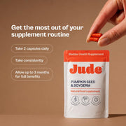 Jude Bladder Health Supplement, cardboard box and capsule packaging, no flavour, 60 capsules, directions for use