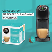 Nescafé Dolce Gusto Flat White Coffee Capsules 16 pack showing coffee machine preparation information