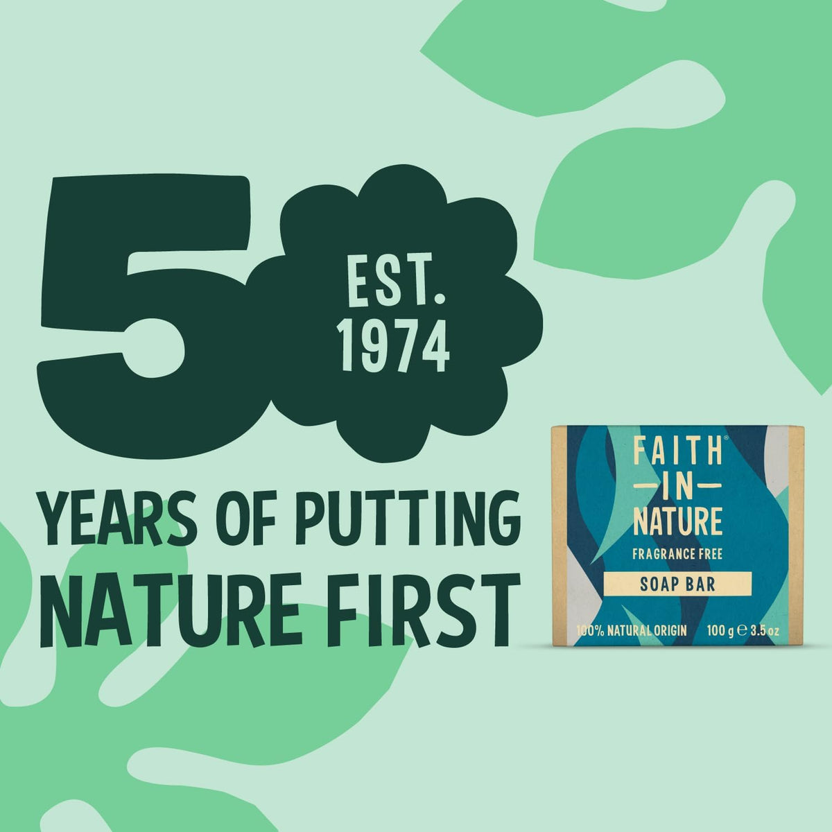 Faith In Nature Fragrance Free Vegan Bar Soap 6 × 100g cardboard packaging in hand washing use