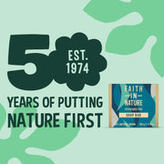 Faith In Nature Fragrance Free Vegan Bar Soap 6 × 100g cardboard packaging in hand washing use