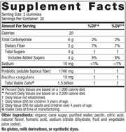Ingredients and dosage instructions for children's probiotic gummies.