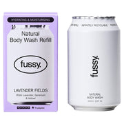 Fussy Natural Body Wash Refill Lavender Fields lavender geranium vetiver fragrance 320ml refill front packaging