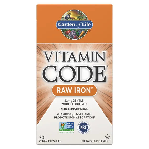 Garden of Life Vitamin Code Raw Iron bottle, 30 vegan capsules.