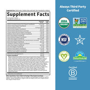Supplement facts and organic ingredient list for Men's Multivitamin.