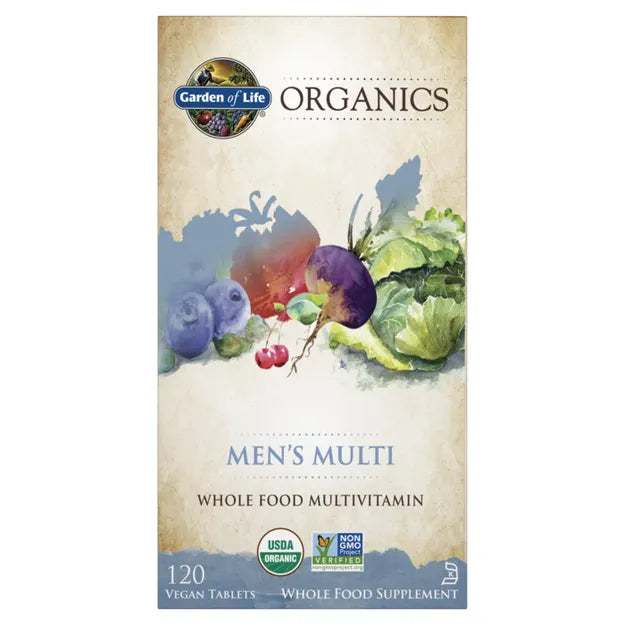 Garden of Life Organics Whole Food Multivitamin for Men  box, 120 vegan tablets