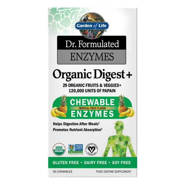 Garden of Life Dr. Formulated Organic Digest+ box, 90 chewable tablets.