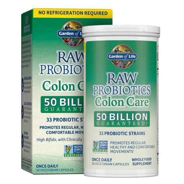 Garden of Life Raw Probiotics bottle & box, 30 capsules, 50 Billion CFU.
