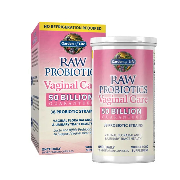Bottle & box of Garden of Life Raw Probiotics for Women, 30 vegetarian capsules.