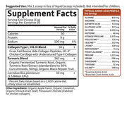Nutrition facts and ingredients for collagen turmeric powder.