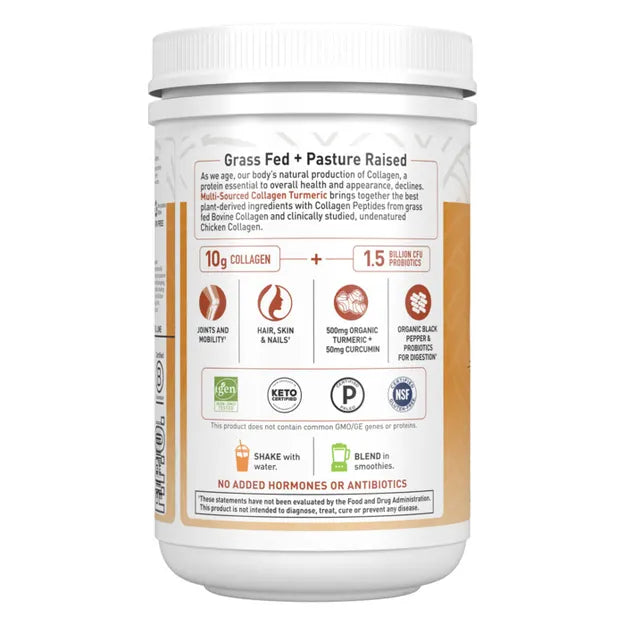 Nutrition facts and ingredients for collagen turmeric powder.