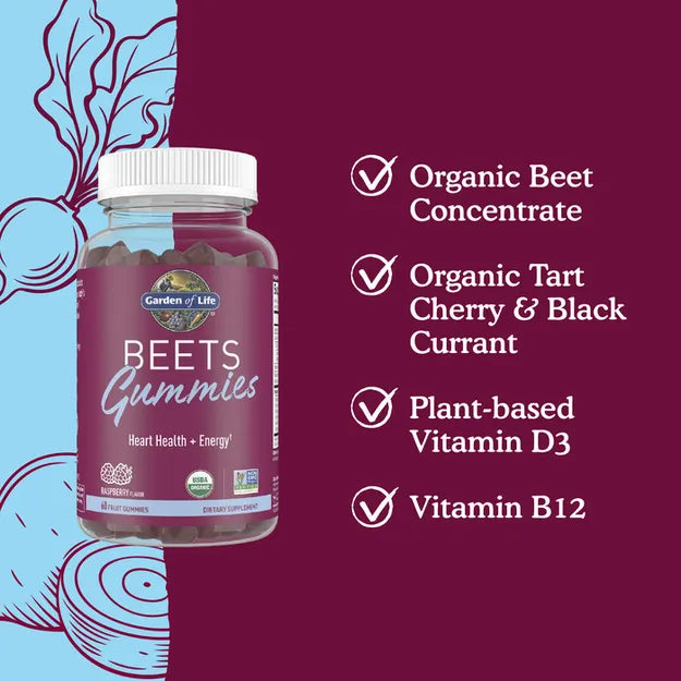 Garden of Life Organic Beet Root Gummies, Raspberry - 60 Count