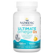 Nordic Naturals Ultimate Omega Xtra lemon flavor high potency 60 soft gel bottle.