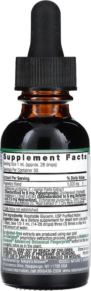 Nature’s Answer Echinacea & Goldenseal Liquid Extract 30ml bottle supplement facts label