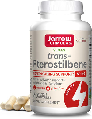 Front Image: Jarrow Formulas trans pterostilbene 50mg veggie capsules 60 count front packaging bottle