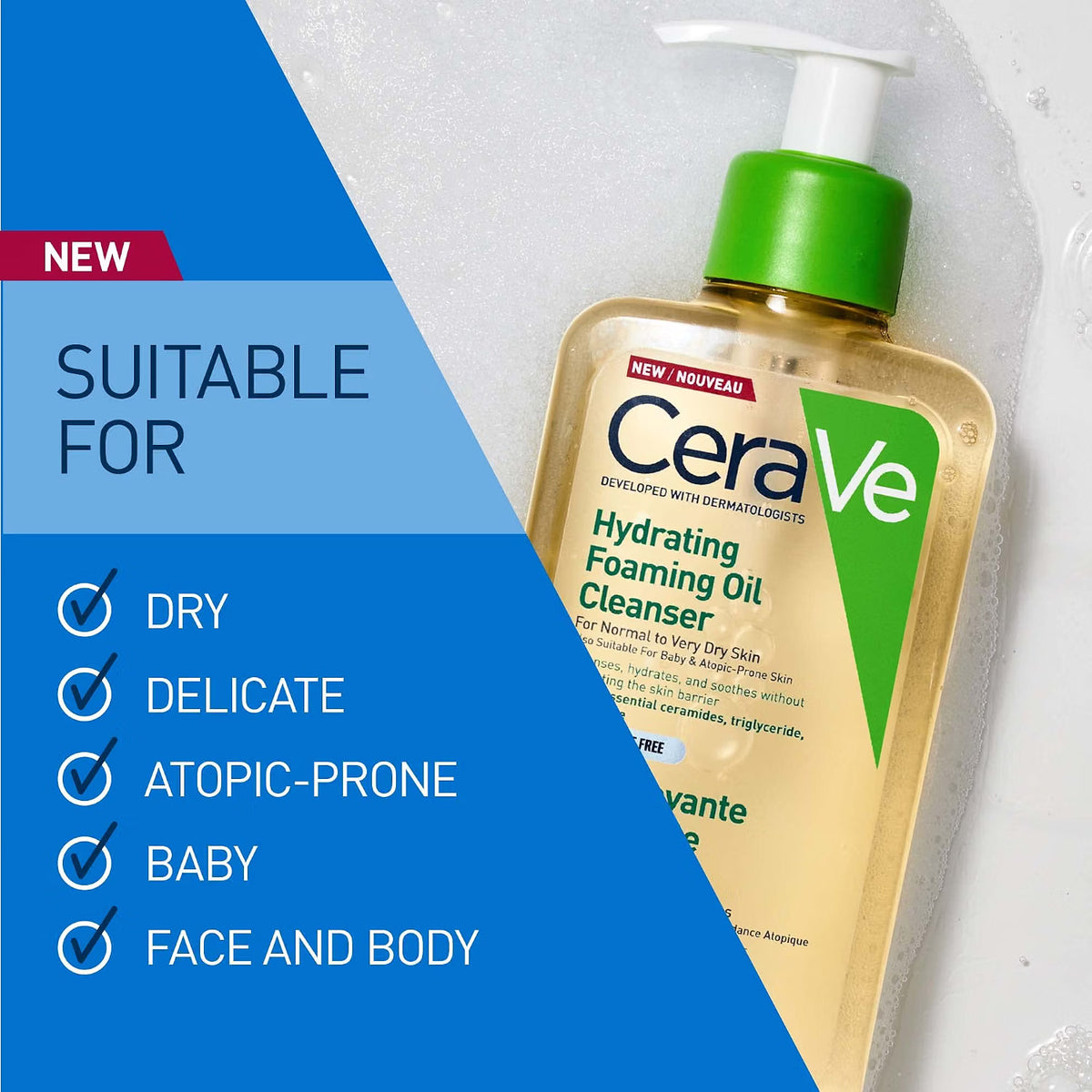 CeraVe Hydrating Foaming Oil Cleanser facial cleanser pump bottle 473ml skincare use