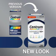 Centrum Advance 50+ Adults Multivitamin, 24 Nutrients - 100 Tablets. Old & new packaging.