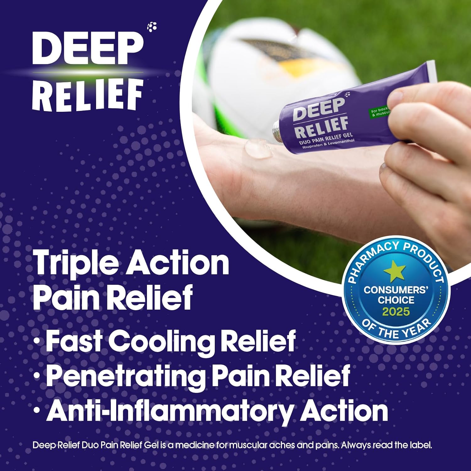 Deep Relief Duo Pain Relief Gel tube packaging ibuprofen and levomenthol gel 30g topical application image