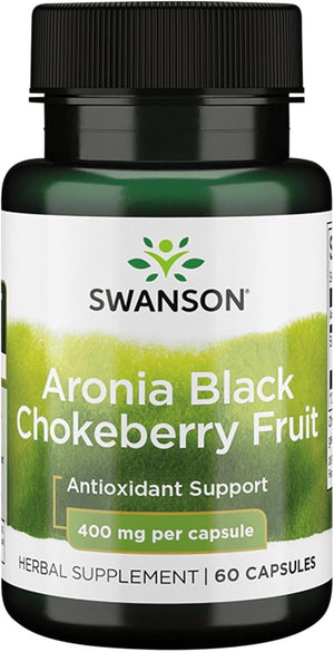 Swanson Aronia Black Chokeberry Fruit 400mg 60 Capsulessupplement bottle on a white background