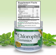 Nature’s Answer Chlorophyll gummies ingredient label 60 count back viewand green leaves in the background