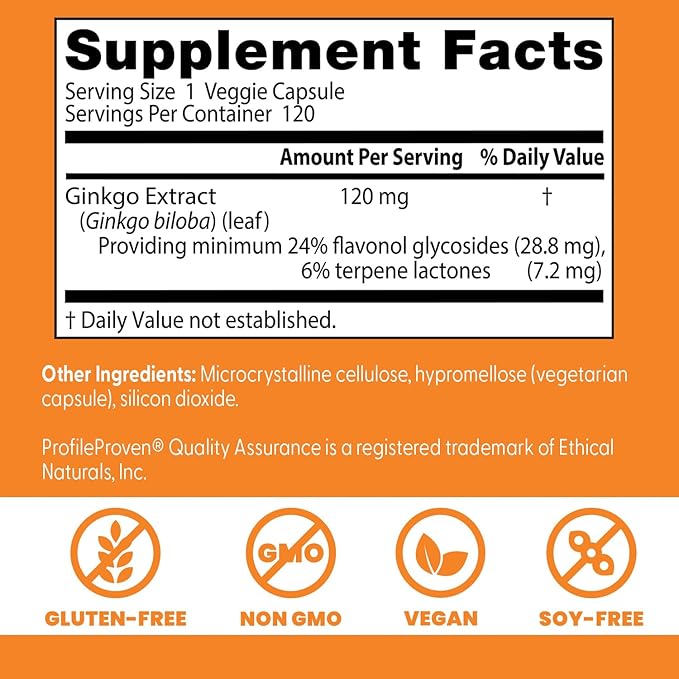 Supplement facts label for Doctor's Best high-potency Ginkgo extract.