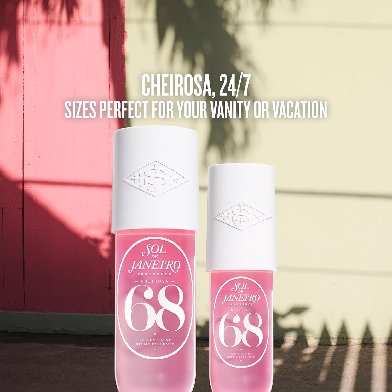 Lifestyle/use image: Sol de Janeiro Cheirosa 68 perfume mist daily fragrance use spray bottle 240ml & 90ml