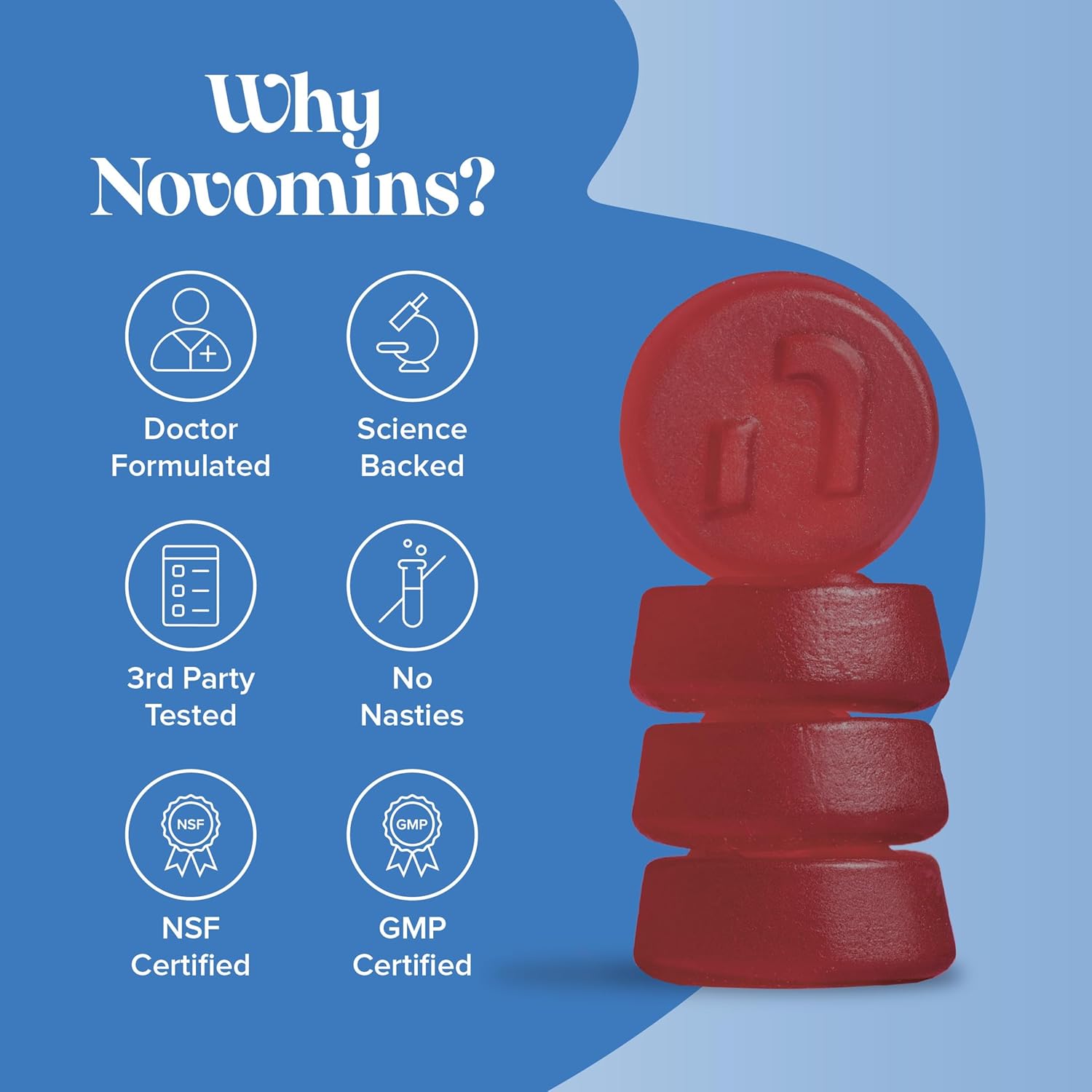 Novomins Joint Gummies Raspberry 60 Count vegan gummies supplement close up