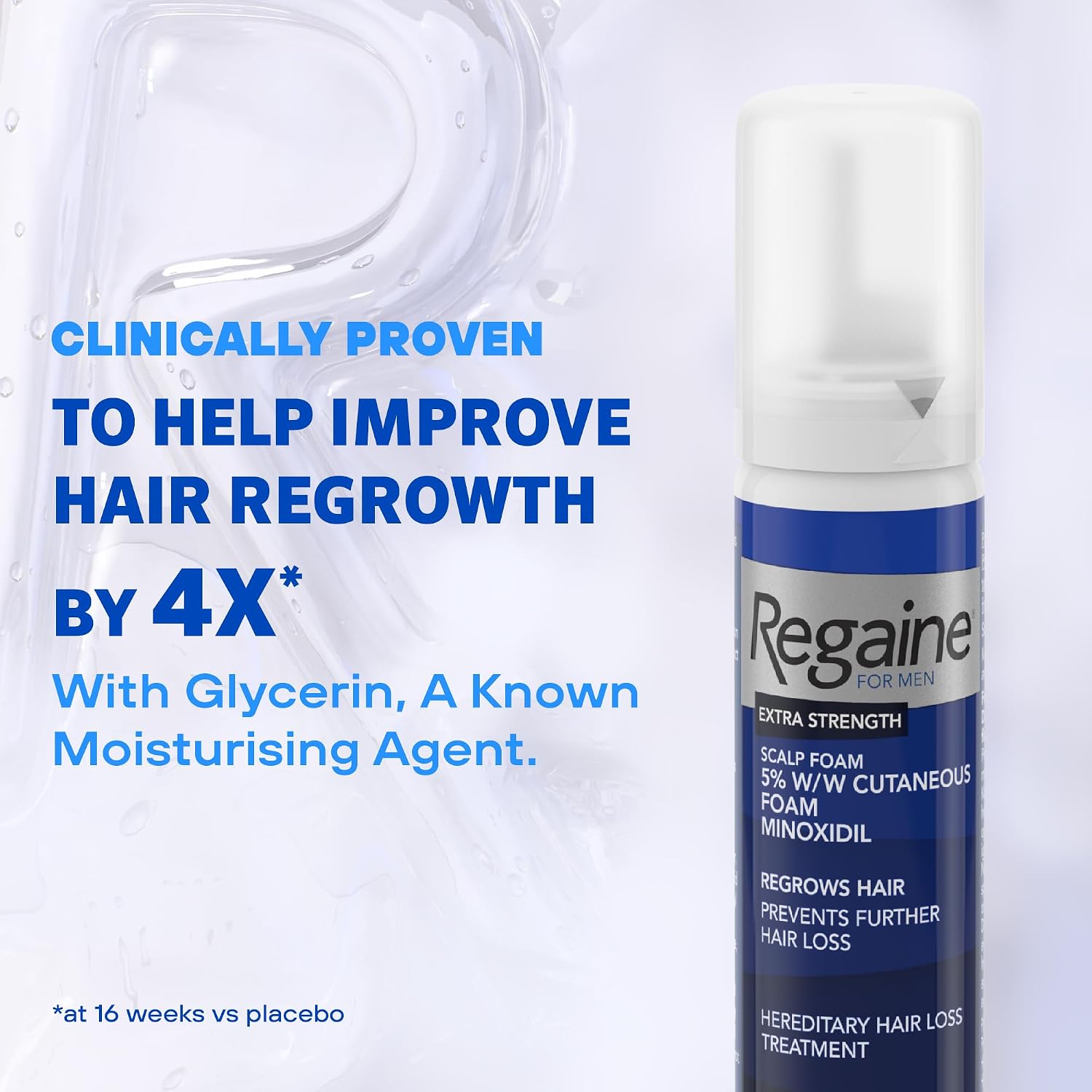 Regaine For Men Extra Strength 5% Minoxidil Scalp Foam, aerosol can packaging, no flavour, 73ml, product information