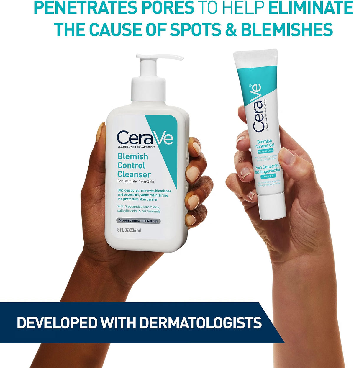 CeraVe Blemish Control Cleanser gel-to-foam facial cleanser bottle 236ml skincare use