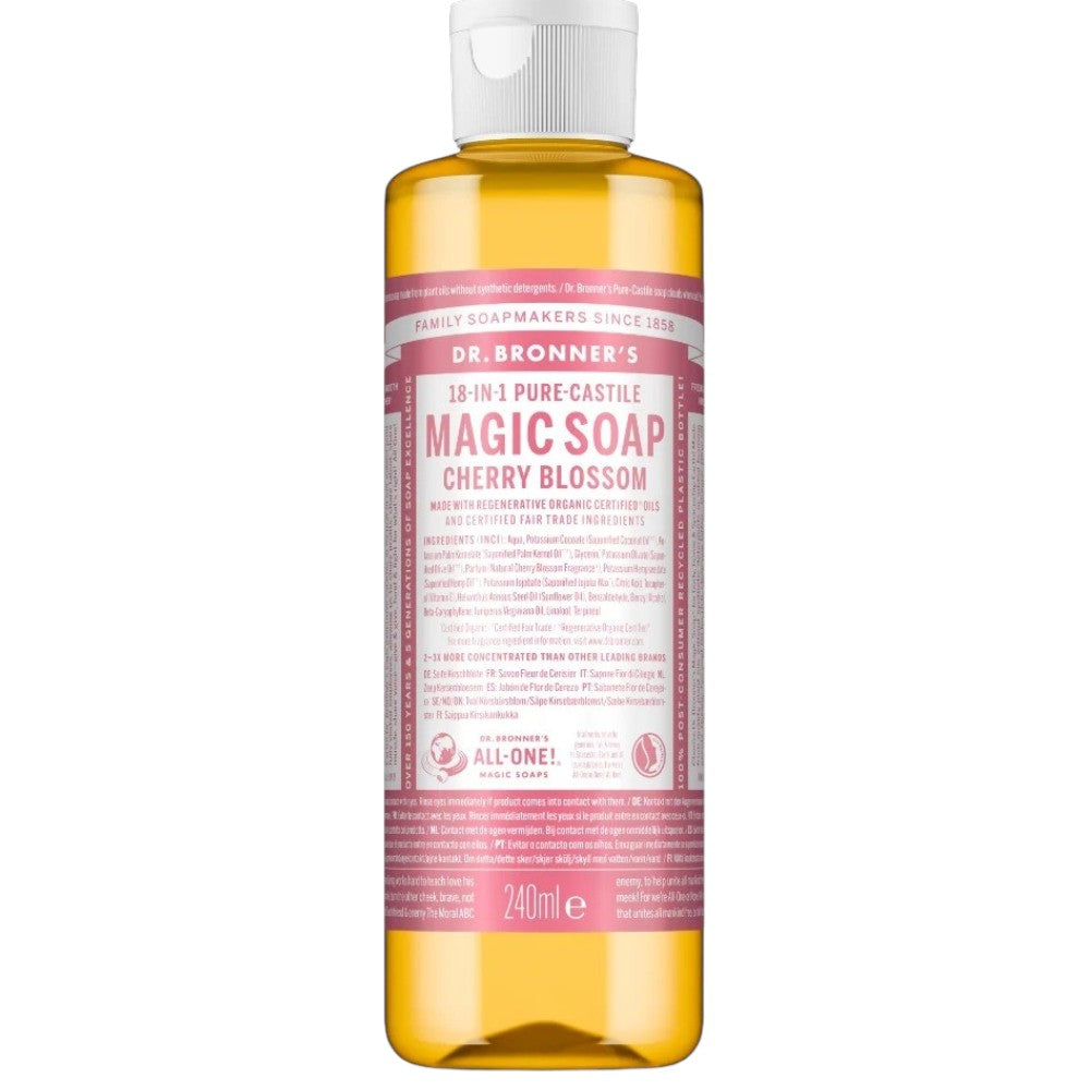 Dr. Bronner's Cherry Blossom Pure-Castile Liquid Soap bottle, cherry blossom scent, 240ml