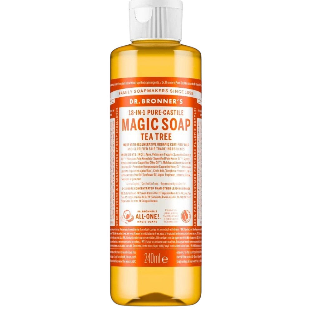 Dr. Bronner's Tea Tree Pure-Castile Liquid Soap 945ml bottle, tea tree scent, 240ml