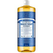 Dr. Bronner's Peppermint Pure-Castile Liquid Soap bottle, peppermint scent, 945ml