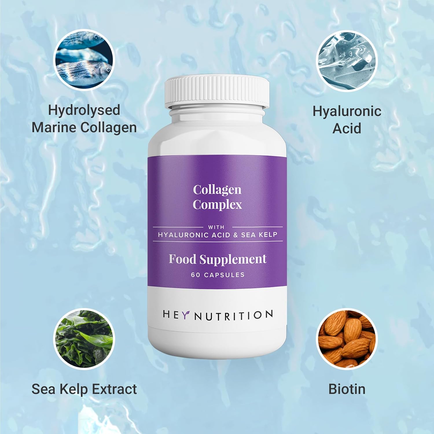 Hey Nutrition Collagen Complex, Biotin & Vitamin C - 60 Capsules
