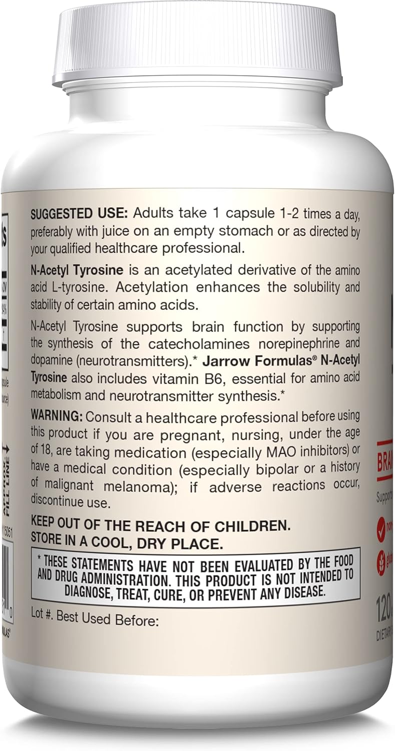 Jarrow Formulas N-Acetyl Tyrosine 350 mg Amino Acid Supplement – 120 Capsules How to Use directions label