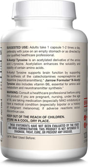 Jarrow Formulas N-Acetyl Tyrosine 350 mg Amino Acid Supplement – 120 Capsules How to Use directions label