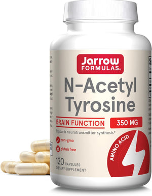 Jarrow Formulas N-Acetyl Tyrosine 350 mg Amino Acid Supplement – 120 Capsules bottle front view