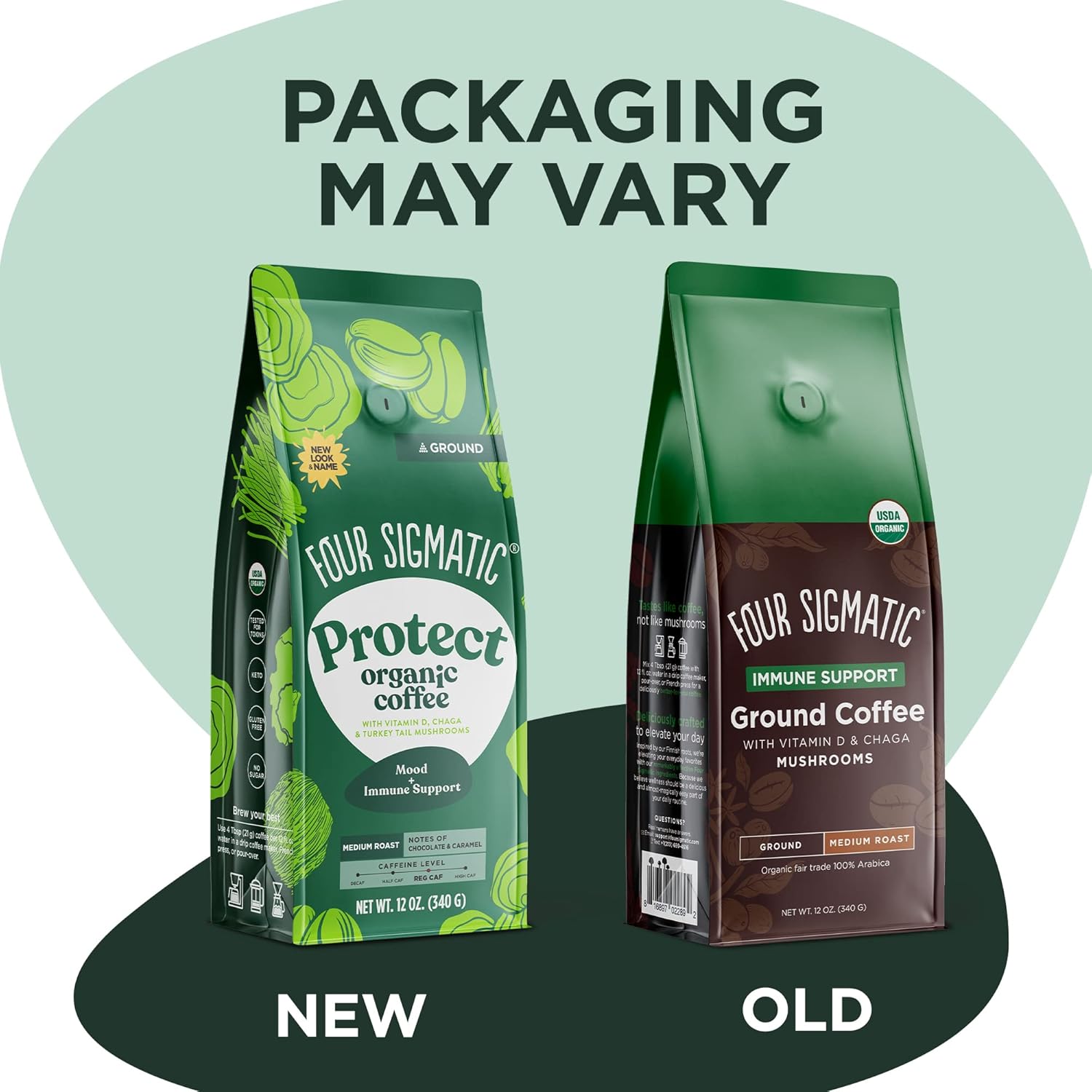 Four Sigmatic Organic Medium Roast, Ground Coffee - 340g. Packaging may vary.