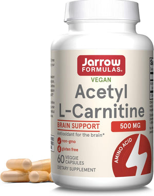 Front Image: Jarrow Formulas Acetyl L-Carnitine 500mg veggie capsules bottle 60 count