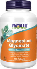 NOW Magnésium Glycinate 200mg - Forme à haute absorption - 180 comprimés végétaux