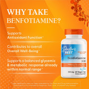 Doctor's Best Benfotiamine, bottle packaging, no flavour, 300mg, 60 veggie capsules, daily dietary supplement use